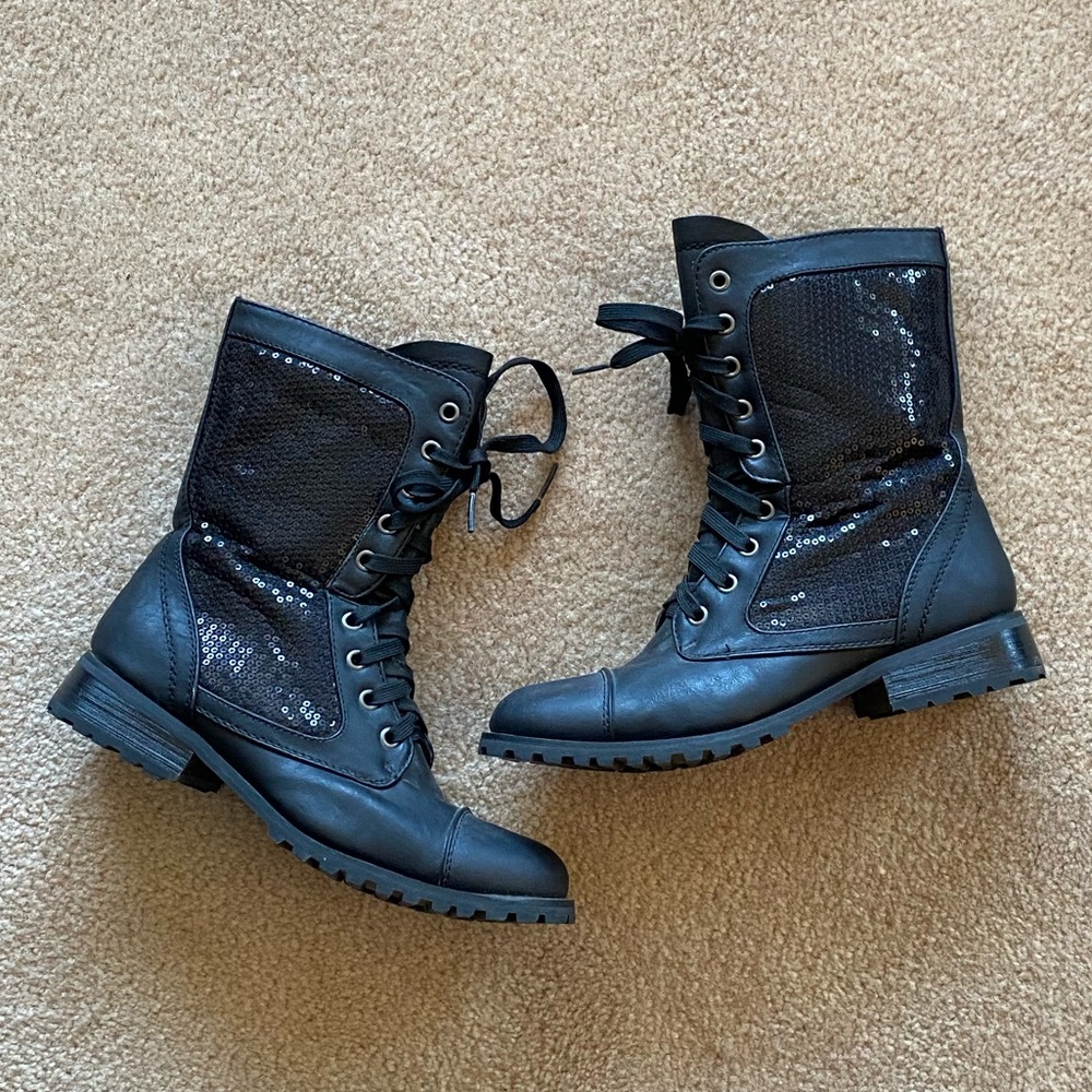 Brand new sequin combat boots